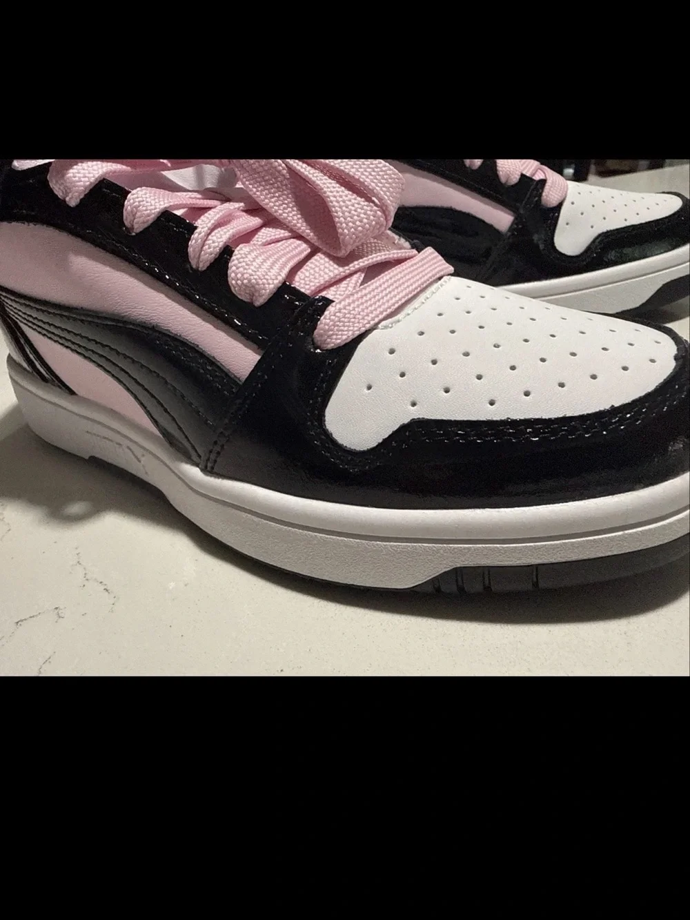 Puma Rebound Layup Shine Pink Black Gold Sneakers Womens Size 6.5 399643-02
